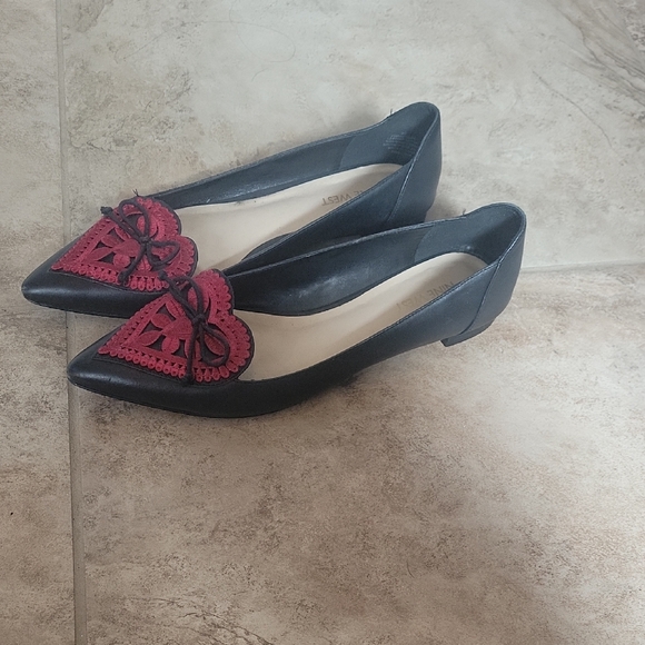 Nine West Black Flats with Red Heart Embellishment - Picture 2 of 3